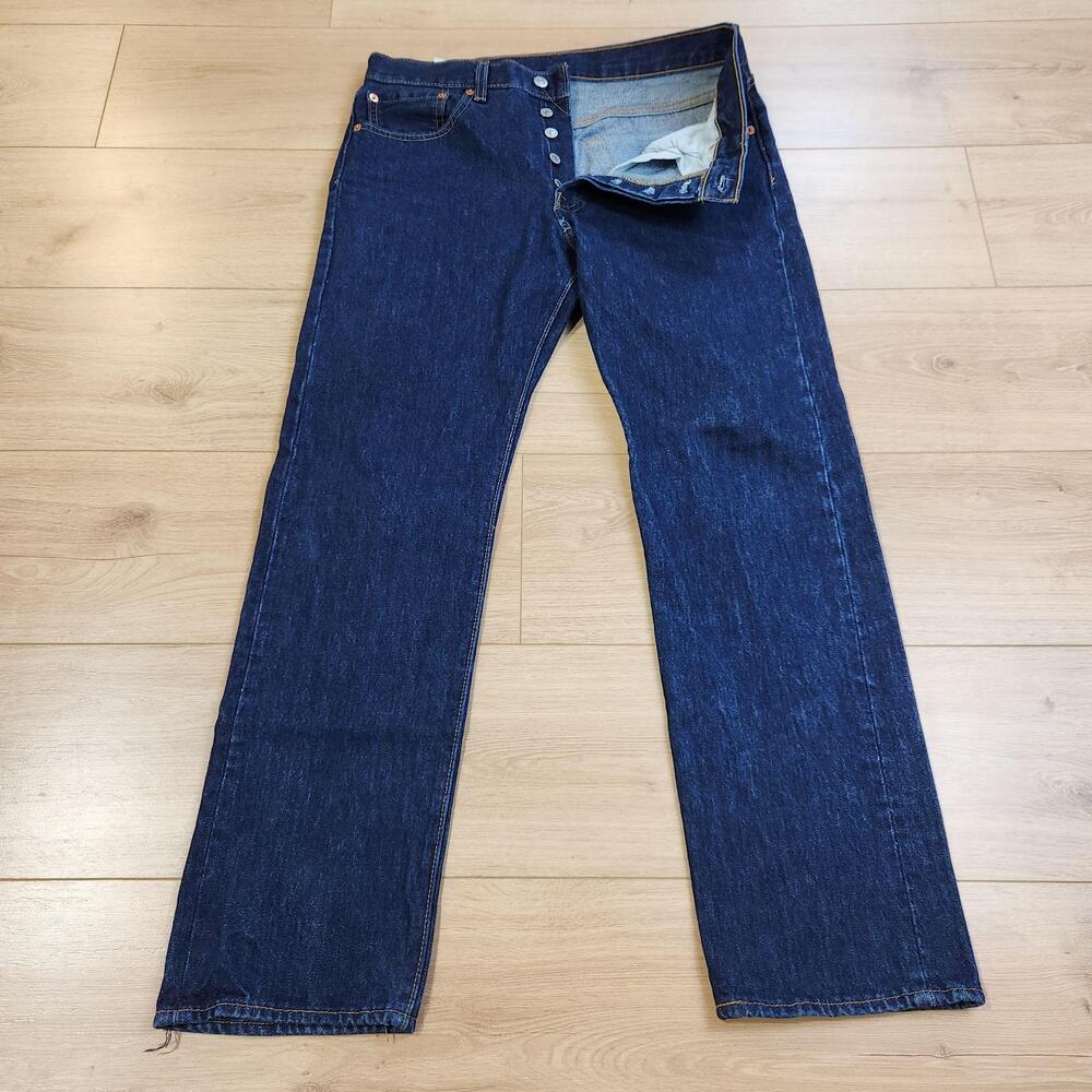 Levis 501 Jeans Mens 32x30 Blue Dark Wash Button Fly Straight Denim Casual